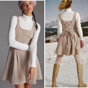 NWT Anthropologie Maeve Jacquard Mini Dress Tan Large